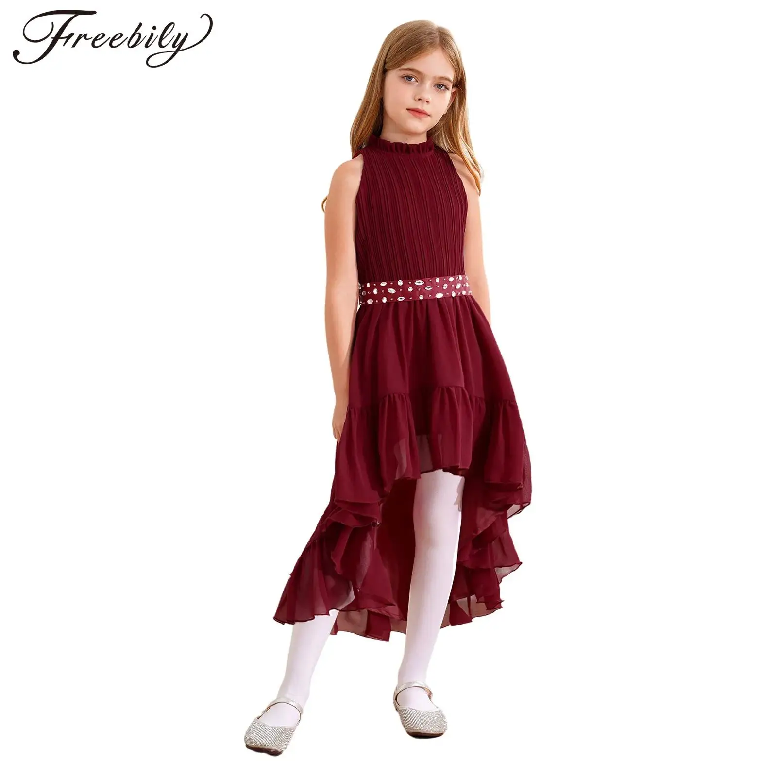 Elegant Girls Party Dress Halter Sleeveless Pleated High-low Hem Ball Gown Children Performance Ballroom Festive Formal Dress
Elegant Girls Party Dress Halter Sleeveless Pleated High-low Hem Ball Gown Children Performance Ballroom Festive Formal Dress