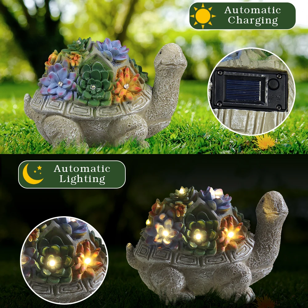 Solar Garden Outdoor Statues Turtle with Succulent and LED Lights Lawn Decor Tortoise Statue for Patio Balcony Yard Ornament
Solar Garden Outdoor Statues Turtle with Succulent and LED Lights Lawn Decor Tortoise Statue for Patio Balcony Yard Ornament
