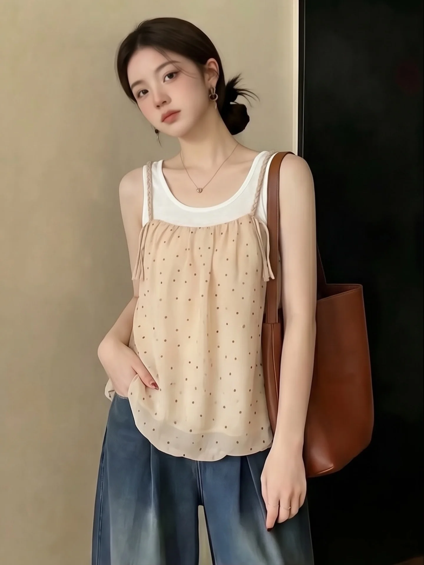 Sweet Polka Dot Woven Flower Bud Strap Shirt Women Summer Shoulder Exposure Inner Wear Vest Small Shirt Strap Shirt Two...
Sweet Polka Dot Woven Flower Bud Strap Shirt Women Summer Shoulder Exposure Inner Wear Vest Small Shirt Strap Shirt Two...