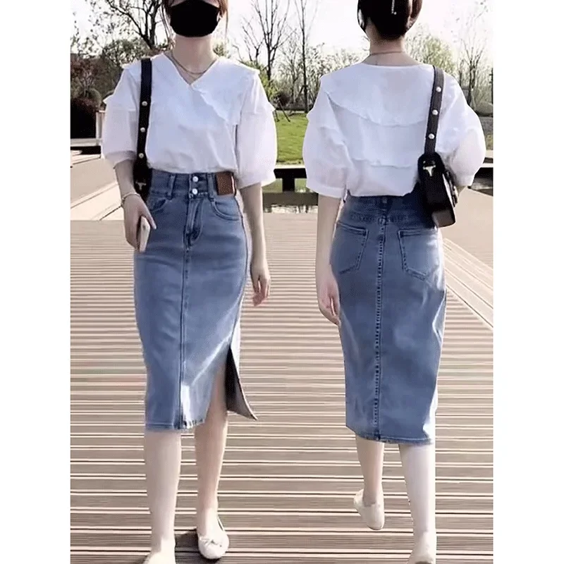 High Waist A-Line Skirt Slimming Cross Covering Light Weight Denim Skirt for Women Summer Fashion Set Long Sleeve
High Waist A-Line Skirt Slimming Cross Covering Light Weight Denim Skirt for Women Summer Fashion Set Long Sleeve