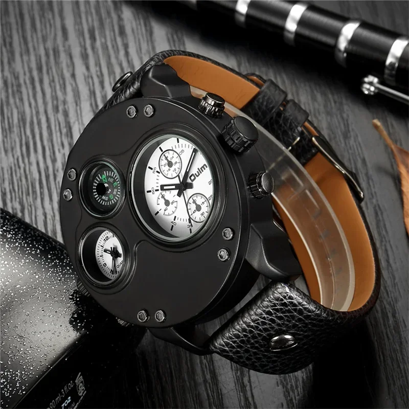 Oulm 3741 Retro Big Size Men's Casual Watches Black Leather Dual Time Zone Wristwatch Male Luxury Quartz Military Watch
Oulm 3741 Retro Big Size Men's Casual Watches Black Leather Dual Time Zone Wristwatch Male Luxury Quartz Military Watch