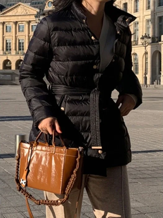 Chic Autumn Winter Cotton Jacket Women's Mid-Length Coat Metal Button Stand Collar Slimming Waist Design Casual Style
Chic Autumn Winter Cotton Jacket Women's Mid-Length Coat Metal Button Stand Collar Slimming Waist Design Casual Style