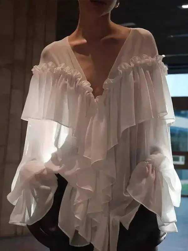 Tnza White Chiffon irt Women's Summer V-Ne Sexy See T Cleanfit Sle ort Outerwear for Middle-Aged Women
Tnza White Chiffon irt Women's Summer V-Ne Sexy See T Cleanfit Sle ort Outerwear for Middle-Aged Women