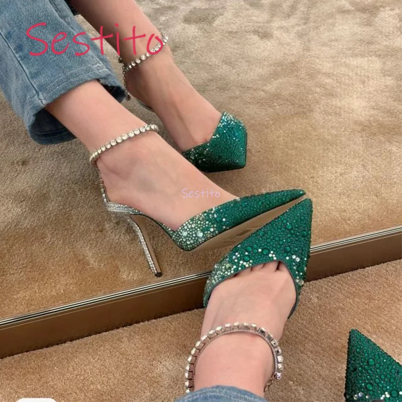 Full Diamond Sandals with Fashionable Temperament Women's Crystal Chain Design Toe Cover Empty Back Slim High Heels Party Shoes
Full Diamond Sandals with Fashionable Temperament Women's Crystal Chain Design Toe Cover Empty Back Slim High Heels Party Shoes