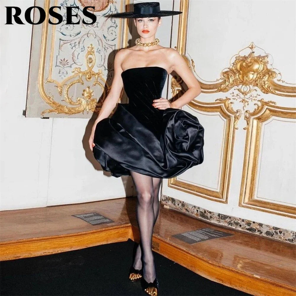 ROSES Black Elegant Short Prom Dress Pleats Strapless Velour Formal Evening Dress Sleeveless Party Dresses for Woman Customized
ROSES Black Elegant Short Prom Dress Pleats Strapless Velour Formal Evening Dress Sleeveless Party Dresses for Woman Customized
