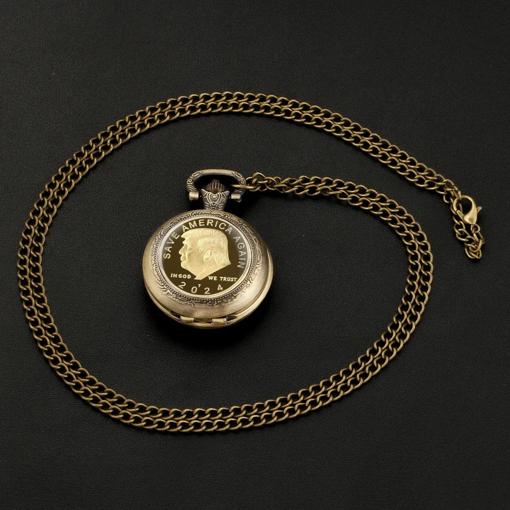 Vintage-Style Trump 2024 Election Memorial Pocket Watch - Quartz Movement, Round Dial, Unique Bronze Necklace Souvenir Gift 
Vintage-Style Trump 2024 Election Memorial Pocket Watch - Quartz Movement, Round Dial, Unique Bronze Necklace Souvenir Gift