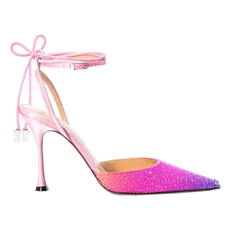 Spring and summer new pointed rhinestone color block lace-up single shoes banquet large size thin high-heeled women's sandals
Spring and summer new pointed rhinestone color block lace-up single shoes banquet large size thin high-heeled women's sandals