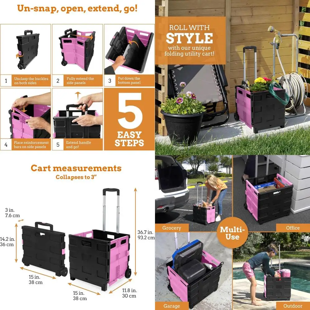 Компактная складная тележка для хранения – универсальная тележка для дома, сада, покупок и офиса, розово-черная, средний размер
Компактная складная тележка для хранения – универсальная тележка для дома, сада, покупок и офиса, розово-черная, средний размер