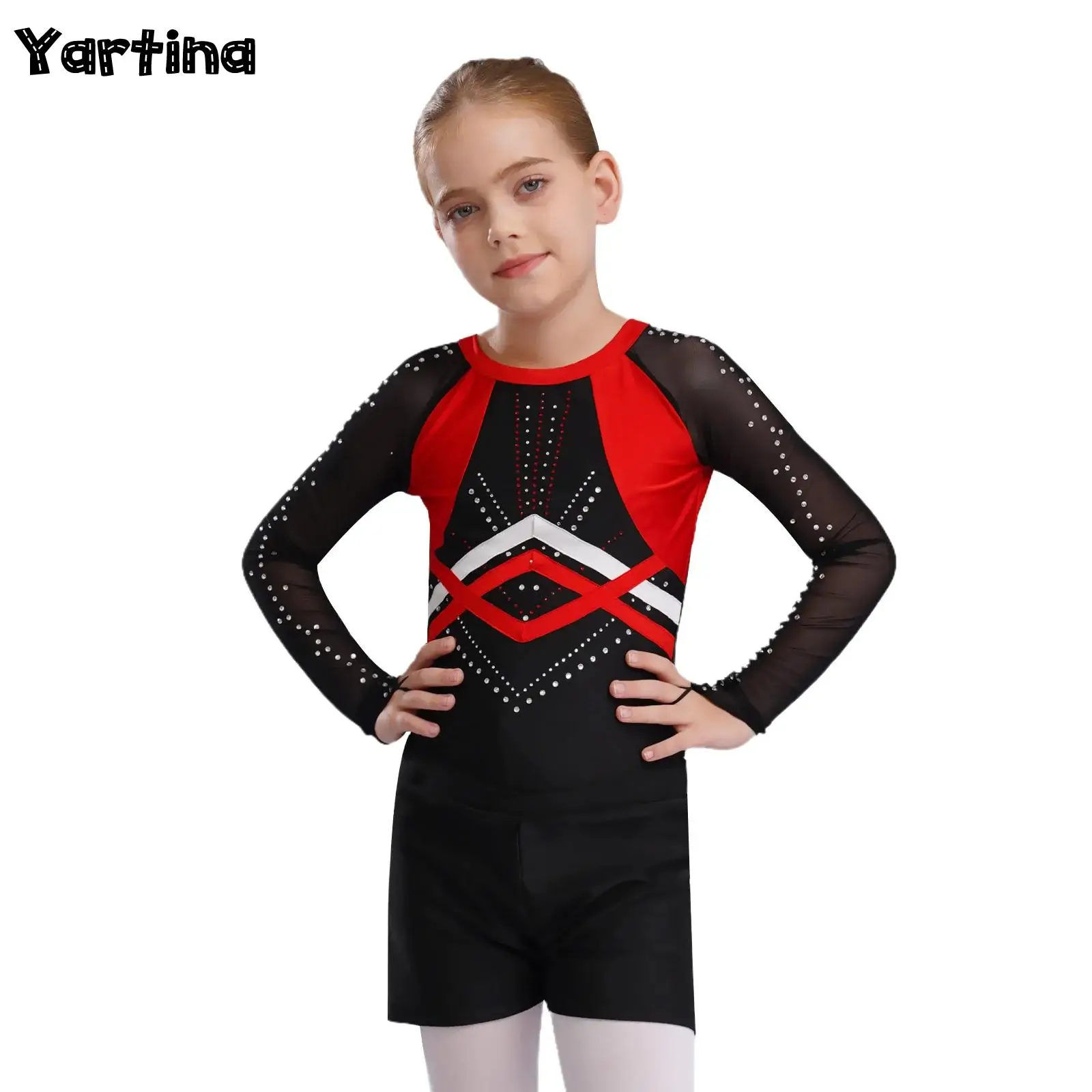 Kids Girls Shiny Rhinestones Gymnastics Ballet Jersey Dance Leotard Costume Sheer Mesh Bodysuit with V-front Shorts And Headwear
Kids Girls Shiny Rhinestones Gymnastics Ballet Jersey Dance Leotard Costume Sheer Mesh Bodysuit with V-front Shorts And Headwear