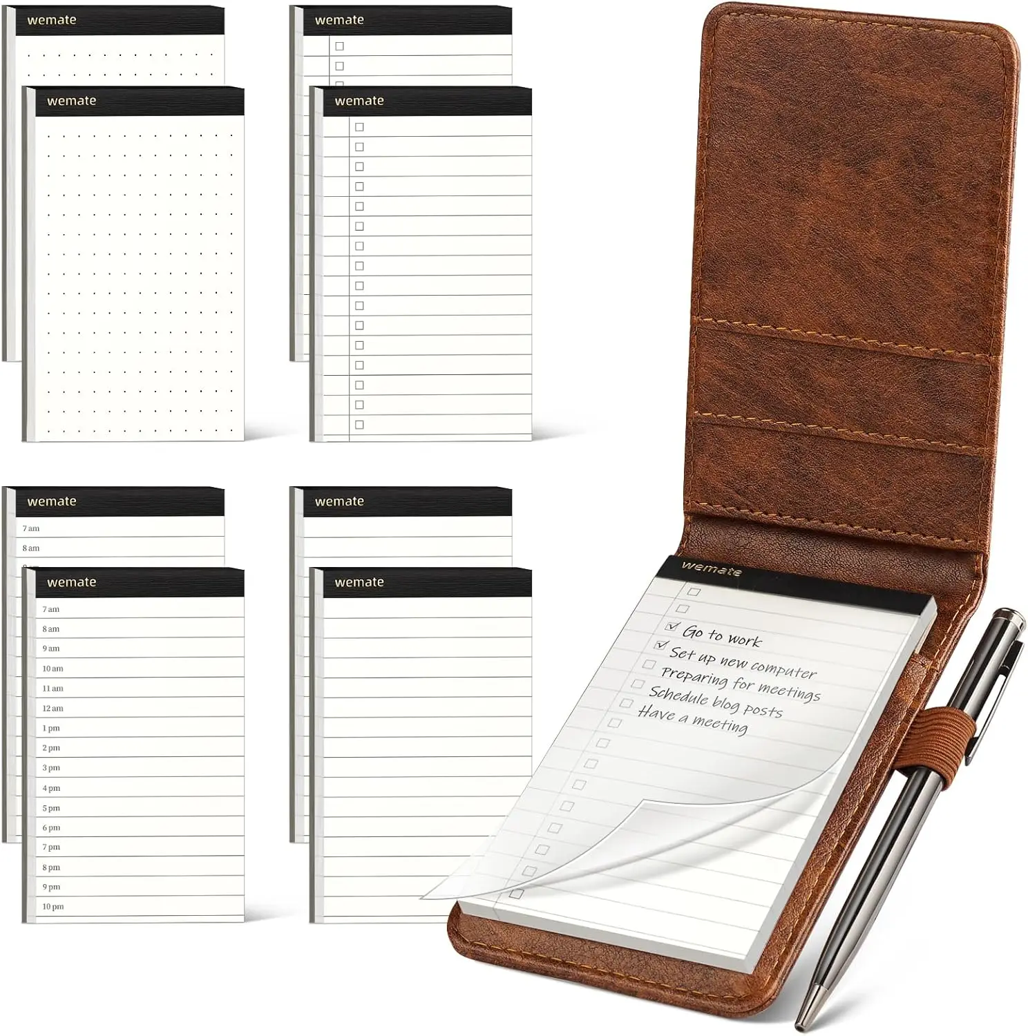 Mini Pocket Notepad Holder Set with 8 Refills & Metal Pen, 3x5 Inch Leather Cover for Meetings, Daily Notes (Brown)
Mini Pocket Notepad Holder Set with 8 Refills & Metal Pen, 3x5 Inch Leather Cover for Meetings, Daily Notes (Brown)