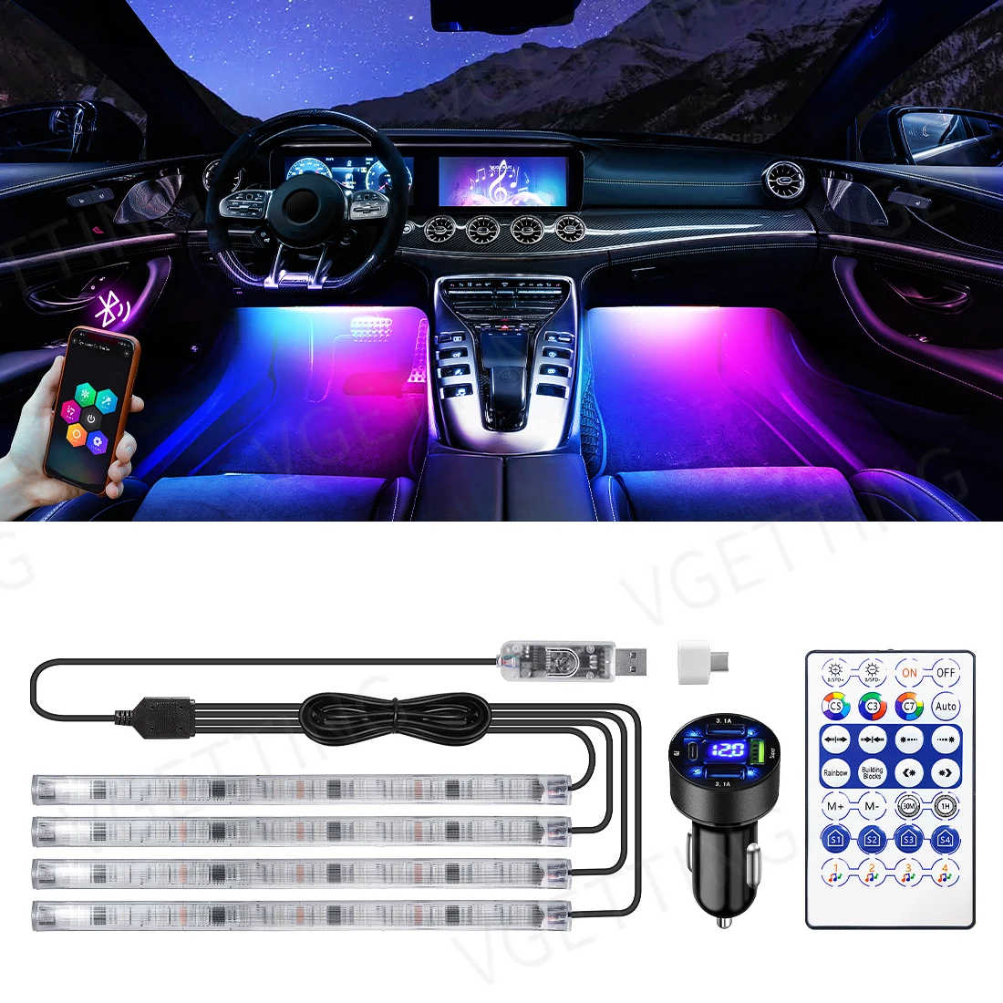 Universal Car Interior LED Ambient Foot Light With USB Wireless Remote Music APP Control Symphony RGB Decorative Lamp Accessorie
Universal Car Interior LED Ambient Foot Light With USB Wireless Remote Music APP Control Symphony RGB Decorative Lamp Accessorie