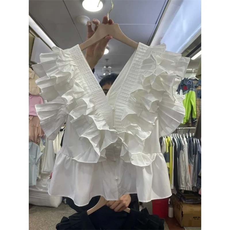 Women's Shirt Summer New Style V-neck Sleeveless Top Flounce Splice Design Korean Loose Fit Button Detail Pure Color
Women's Shirt Summer New Style V-neck Sleeveless Top Flounce Splice Design Korean Loose Fit Button Detail Pure Color
