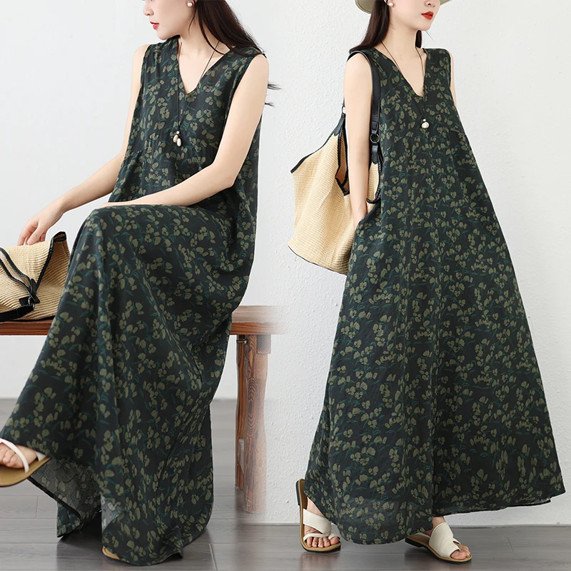Summer Thin Cotton Floral V-Neck Minimalist Slimming Sleeveless Long Dress Artistic Style Loose Fit A-Line Skirt City Walk
Summer Thin Cotton Floral V-Neck Minimalist Slimming Sleeveless Long Dress Artistic Style Loose Fit A-Line Skirt City Walk