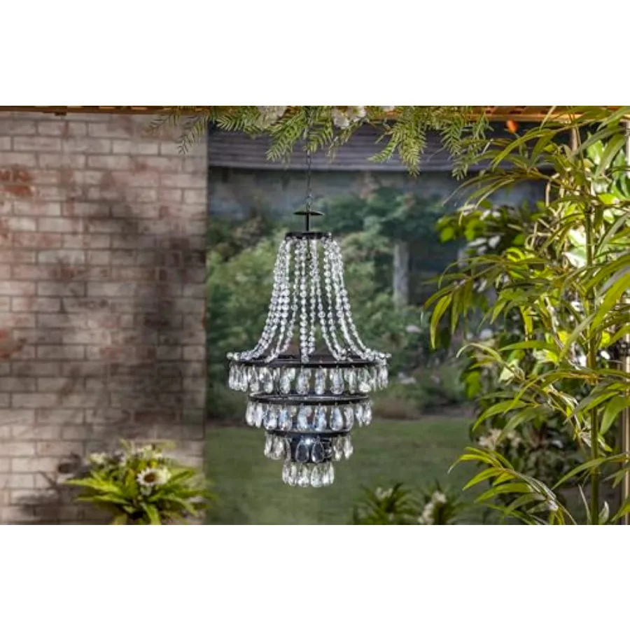 18 Inches Tall Acrylic Crystal Outdoor Solar Chandelier, White Integrated LED Light, Black Metal
18 Inches Tall Acrylic Crystal Outdoor Solar Chandelier, White Integrated LED Light, Black Metal