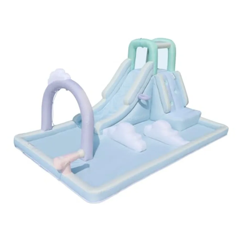 Outdoor water slide for kids: PVC blue 14.4ft L x 9.1ft W x 6.8ft H inflated includes splash pool spray feature and climbing wa
Outdoor water slide for kids: PVC blue 14.4ft L x 9.1ft W x 6.8ft H inflated includes splash pool spray feature and climbing wa