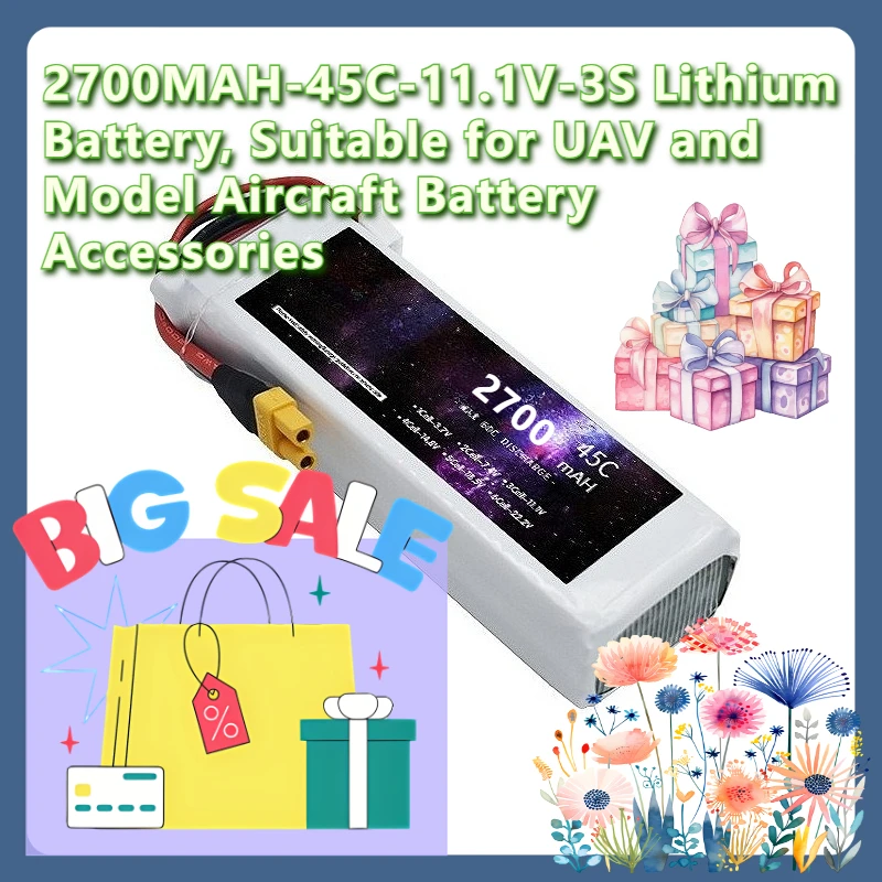 2700mAh 45C 11.1V 3S for UAV and Model Aircraft Battery Accessories Lithium Battery
2700mAh 45C 11.1V 3S for UAV and Model Aircraft Battery Accessories Lithium Battery