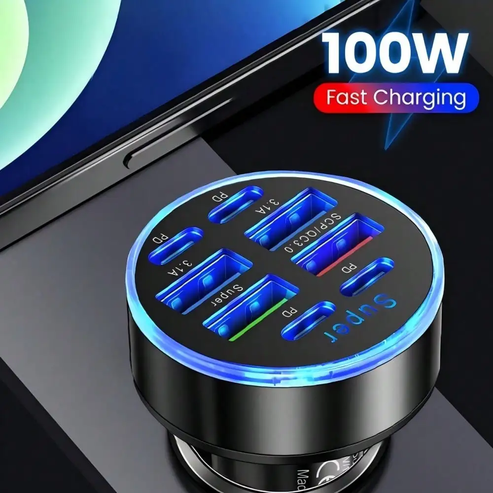 100W Multi-Port Fast Charging Car Charger, 8-Port, Compatible With IPhone And USB-C PD, High-Speed Car Charging Hub With USB Connectors, Male To Female, No Battery Included
100W Multi-Port Fast Charging Car Charger, 8-Port, Compatible With IPhone And USB-C PD, High-Speed Car Charging Hub With USB Connectors, Male To Female, No Battery Included