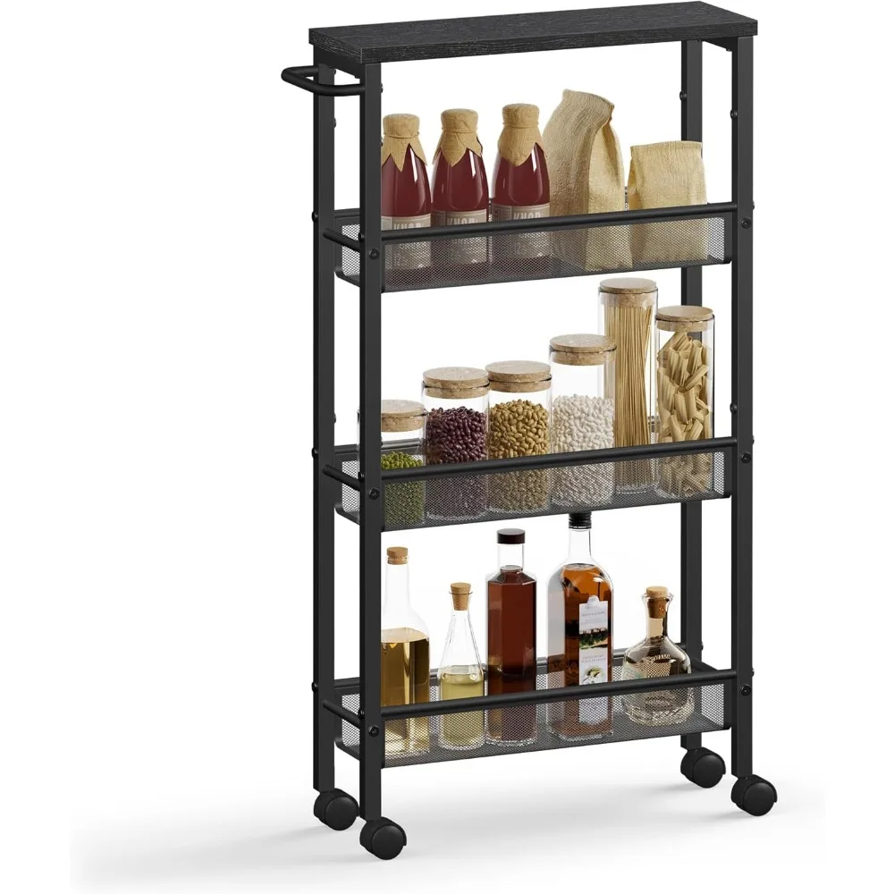 Slim Rolling Cart, 4-Tier Storage Cart, Narrow Cart with Handle, 5.1 Inches Deep, Metal Frame, for Kitchen, Dining Room, Living 
Slim Rolling Cart, 4-Tier Storage Cart, Narrow Cart with Handle, 5.1 Inches Deep, Metal Frame, for Kitchen, Dining Room, Living