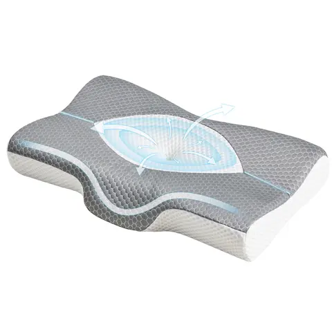 JHK Cervical Neck Double Sided Pillow Memory Foam Ventilated Cooling Ergonomic Bed Pillow Support Contour for Stomach Sleepers