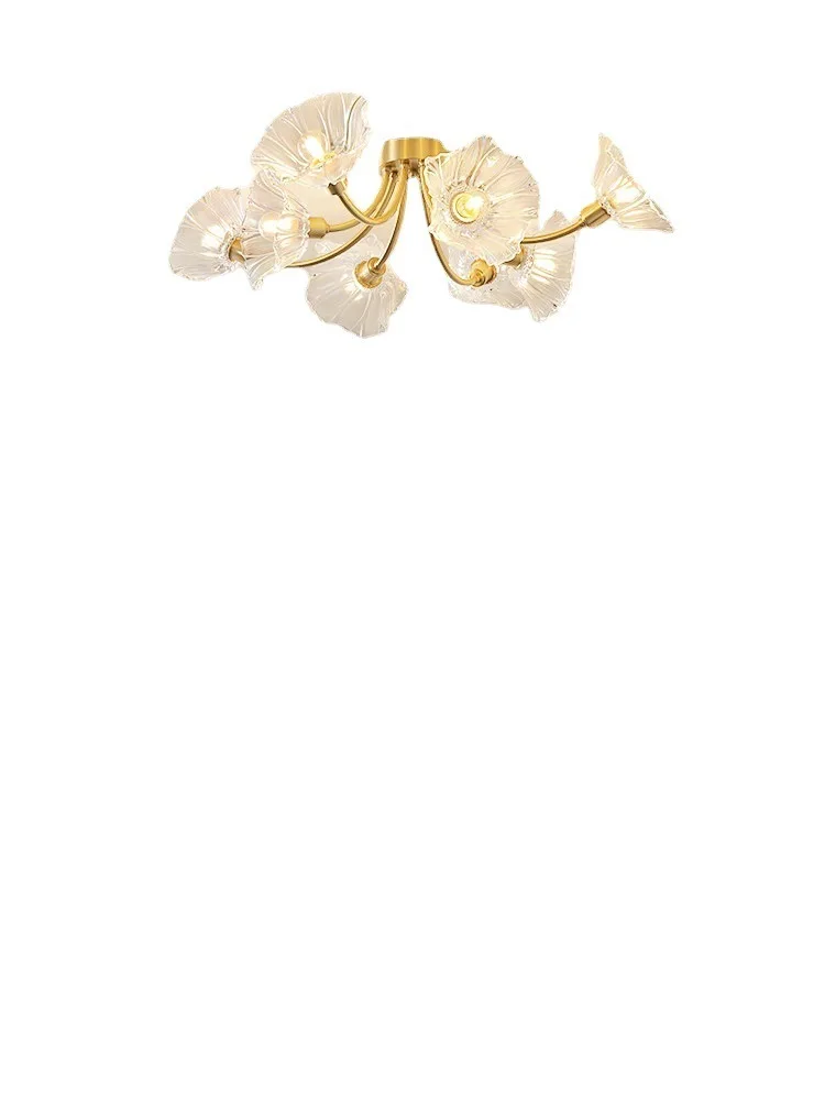 Retro French glass flower ceiling lamp, Nordic simple modern light luxury all-copper lamp 
Retro French glass flower ceiling lamp, Nordic simple modern light luxury all-copper lamp