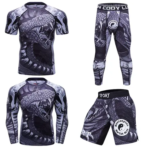 Rashguard MMA Compression T-Shirt Suit Jiu Jitsu Gi Muay Thai Shorts Set Mma Sublimation Boxing Rash Guard Clothing Sportwear