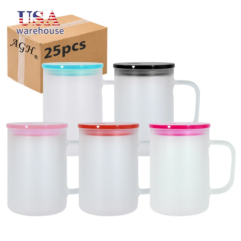 25pcs Mixed Colors 15oz Sublimation Blank Frosted Glass Mug Glass Beer Can With Handle and Colorful Lid Wang
25pcs Mixed Colors 15oz Sublimation Blank Frosted Glass Mug Glass Beer Can With Handle and Colorful Lid Wang