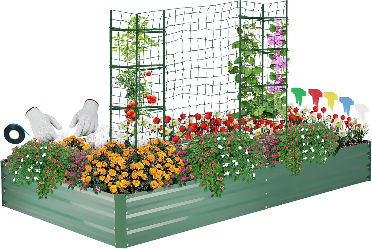 Galvanized Raised Garden Bed Kit 6x3x1FT with Tomato Cage, Gloves, Trellis Netting, Plant Labels, Plant Ties, Green
Galvanized Raised Garden Bed Kit 6x3x1FT with Tomato Cage, Gloves, Trellis Netting, Plant Labels, Plant Ties, Green