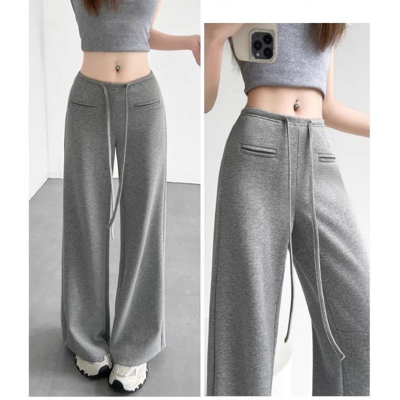 Gray American slim new high waist casual flared wide-leg pants lazy style
Gray American slim new high waist casual flared wide-leg pants lazy style
