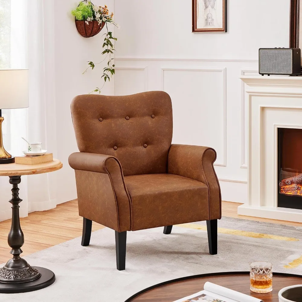 Modern Armchair, Mid Century PU Leather Accent Chair with Sturdy Wood Legs and High Back, Customized
Modern Armchair, Mid Century PU Leather Accent Chair with Sturdy Wood Legs and High Back, Customized