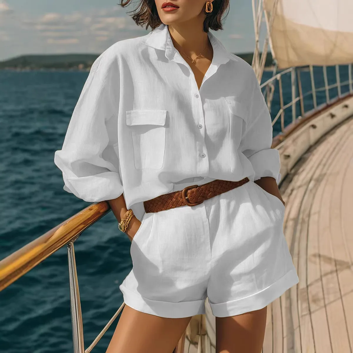Casual White Outfits Woman Summer 2026 Fashion Long Sleeve Shirts Tops Shorts Pants Two Piece Sets Elegant
Casual White Outfits Woman Summer 2026 Fashion Long Sleeve Shirts Tops Shorts Pants Two Piece Sets Elegant