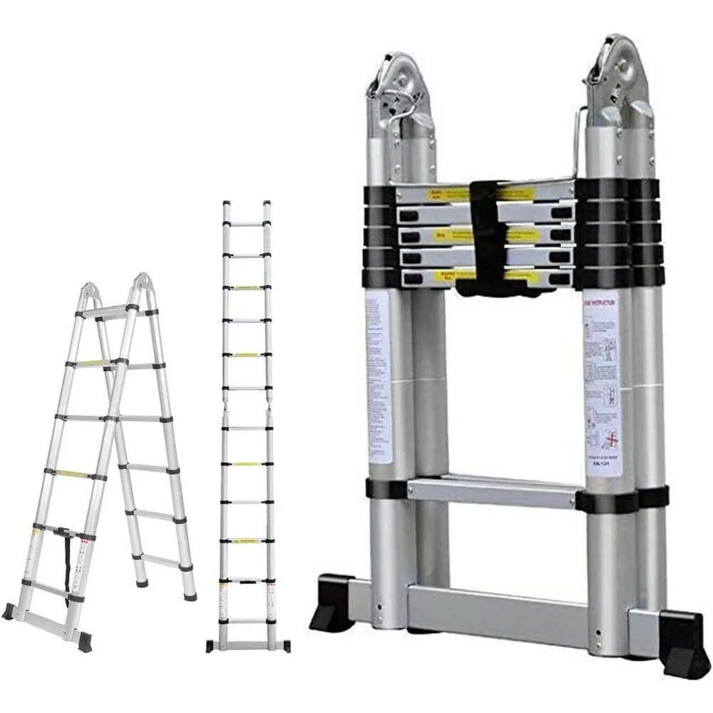 Telescoping Ladder 12.5ft A-Frame Aluminum Telescopic Extension Ladder with Stabilizer Non Slip Feet, 330lbs Load Capacity
Telescoping Ladder 12.5ft A-Frame Aluminum Telescopic Extension Ladder with Stabilizer Non Slip Feet, 330lbs Load Capacity