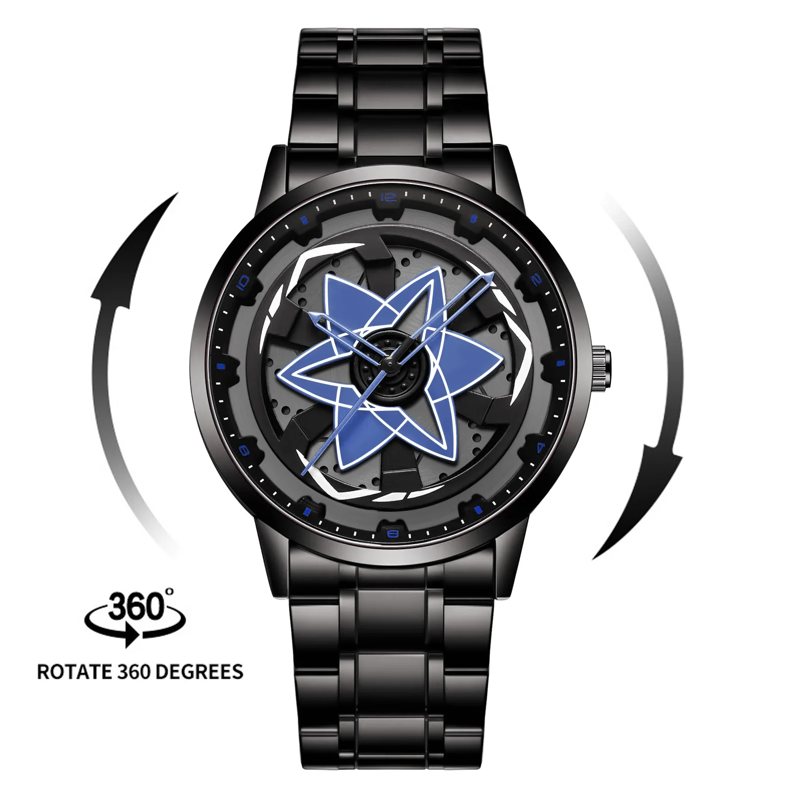 Creative Rotating Hollow Wheel Hub Watch Men's Fashion Black Steel Band Quartz Wristwatch 3ATM Waterproof Reolgio Masculine Gift
Creative Rotating Hollow Wheel Hub Watch Men's Fashion Black Steel Band Quartz Wristwatch 3ATM Waterproof Reolgio Masculine Gift