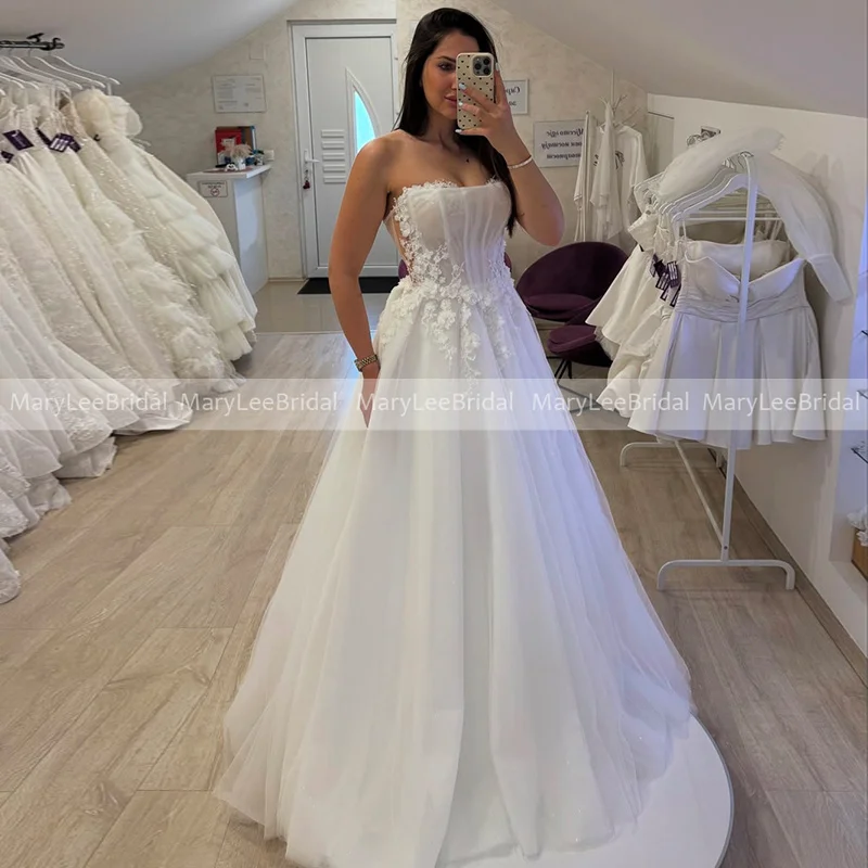 Strapless 3D Floral Lace Wedding Dress for Bride Illusion Corset Bodice Sparkle Tulle Ball Gown Bridal Dresses платье Customized
Strapless 3D Floral Lace Wedding Dress for Bride Illusion Corset Bodice Sparkle Tulle Ball Gown Bridal Dresses платье Customized