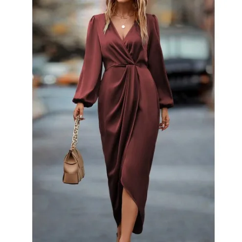 Elegant Elegant New Women's Clothing Fashion Solid Color Waist Cinched Split V-neck Long Sleeved Dress For Women
Elegant Elegant New Women's Clothing Fashion Solid Color Waist Cinched Split V-neck Long Sleeved Dress For Women