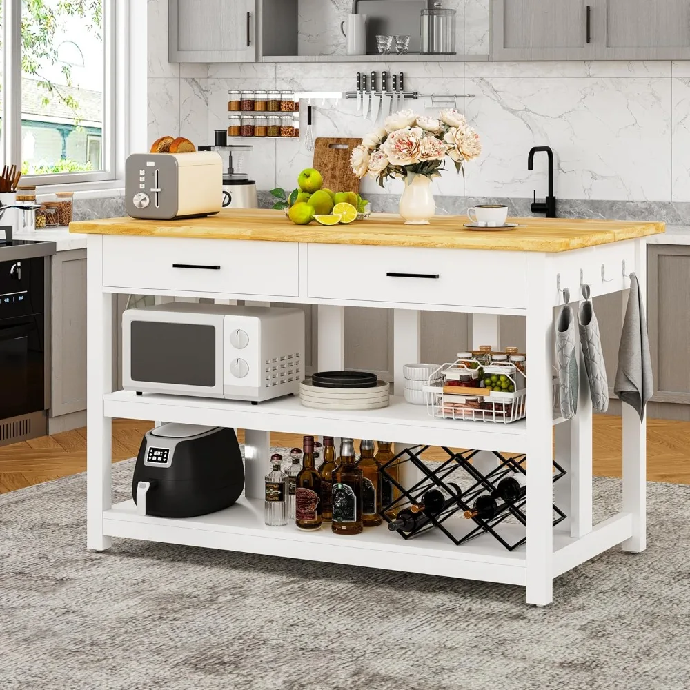 47.3" Solid Rubberwood Kitchen Island with Power Outlets - Extra Large Work Surface, 2 Drawers & Open Shelves Storage Cabinet fo
47.3" Solid Rubberwood Kitchen Island with Power Outlets - Extra Large Work Surface, 2 Drawers & Open Shelves Storage Cabinet fo