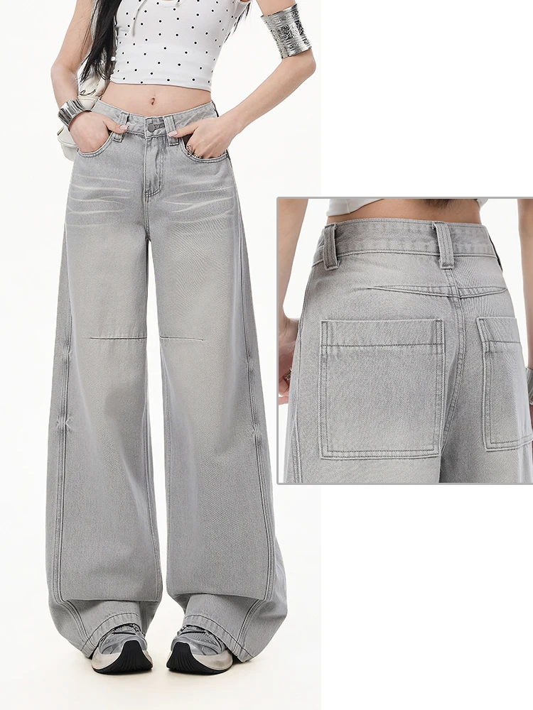 KSTUN 2026 Spring New Women's High Waist Grey Curved Wide Leg Jeans Loose Slimming Denim Trousers Textured Washed Square Pockets
KSTUN 2026 Spring New Women's High Waist Grey Curved Wide Leg Jeans Loose Slimming Denim Trousers Textured Washed Square Pockets