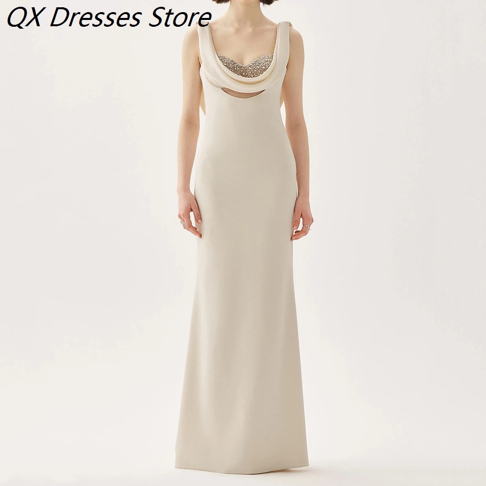 Women's A-line Evening Dresses Floor-length Scoop-neck Sleeveless Prom Dresses Fashion Crystal Simple Draped Customized Gowns
Women's A-line Evening Dresses Floor-length Scoop-neck Sleeveless Prom Dresses Fashion Crystal Simple Draped Customized Gowns