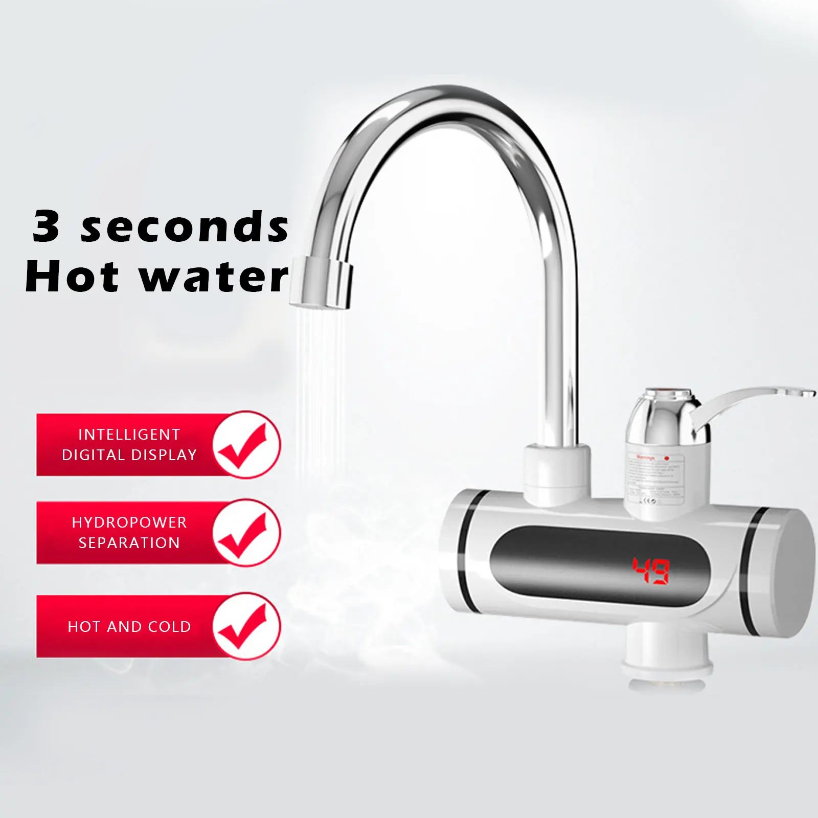 220V 3sec Instant Tankless Electric Hot Water Faucet with LED Digital Display Fast Heating Tap Water Heater 304 Stainless Steel
220V 3sec Instant Tankless Electric Hot Water Faucet with LED Digital Display Fast Heating Tap Water Heater 304 Stainless Steel