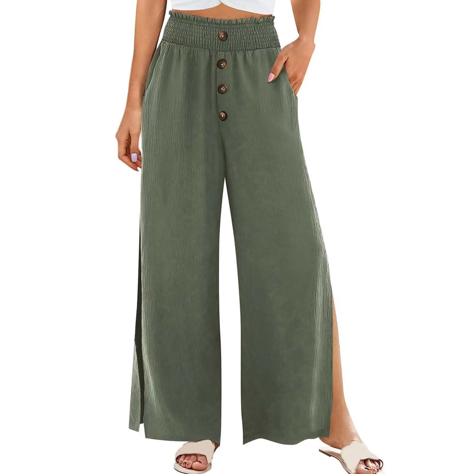 Fashionable Casual Split Wide Leg Women'S Pants Straight High Waisted Female Pants Elastic Waist Loose Fit Female Pants
Fashionable Casual Split Wide Leg Women'S Pants Straight High Waisted Female Pants Elastic Waist Loose Fit Female Pants