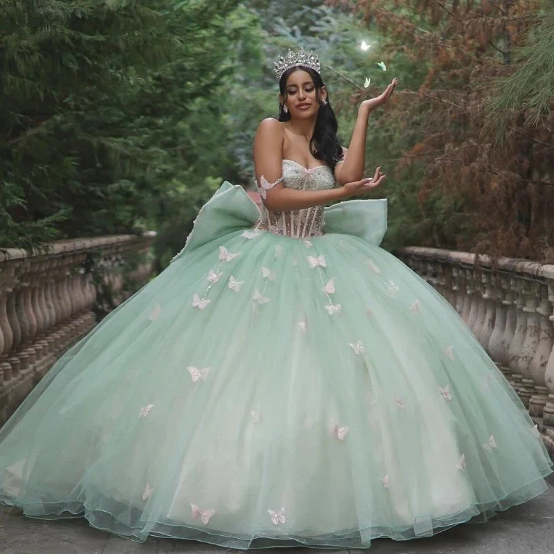 Светло-зеленые блестящие пышные платья принцессы Quinceanera с открытыми плечами, корсет с бантом и бусинами, со шлейфом, милые платья 15, платья de
Светло-зеленые блестящие пышные платья принцессы Quinceanera с открытыми плечами, корсет с бантом и бусинами, со шлейфом, милые платья 15, платья de