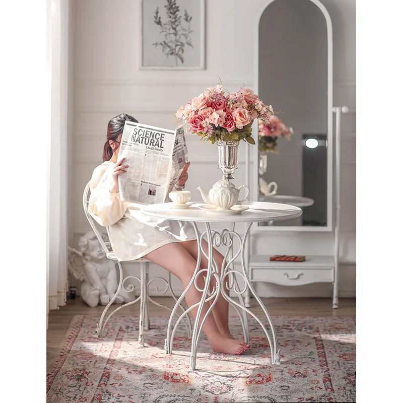 French Country Vintage Fancy Iron Home Decor White Round Dining Coffee Table Set With Chair
French Country Vintage Fancy Iron Home Decor White Round Dining Coffee Table Set With Chair