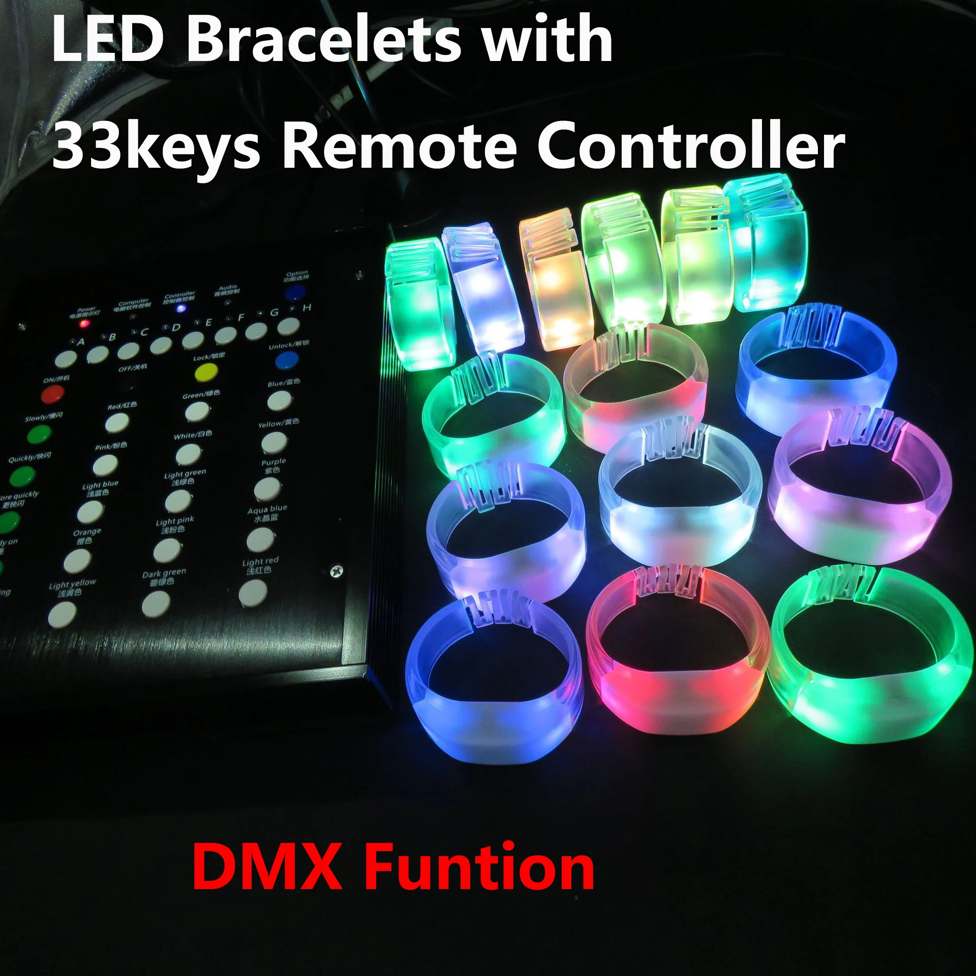 New DMX Function LED TPU Bracelets 33 Keys 800-1000 Meters Remote Control Glowing Wristbands Party Event 100/500/1000pcs
New DMX Function LED TPU Bracelets 33 Keys 800-1000 Meters Remote Control Glowing Wristbands Party Event 100/500/1000pcs