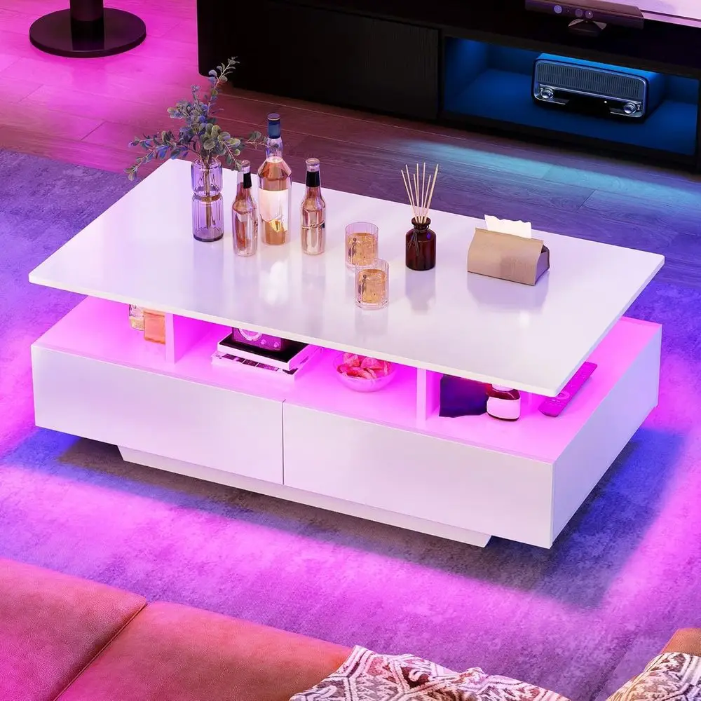 Coffee Tables or Living Room, High Glossy Coffee Table with Storage 4 Sliding Drawers, Small Rectangular LED Coffee Table Center
Coffee Tables or Living Room, High Glossy Coffee Table with Storage 4 Sliding Drawers, Small Rectangular LED Coffee Table Center