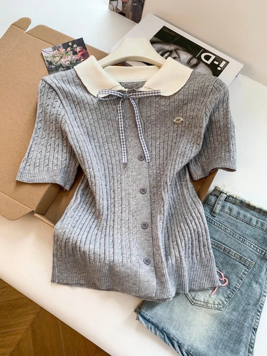 College Style Knitted Top with Bow Tie Short Sleeve Doll Collar Women's Fashionable Summer T-Shirt Breathable Skin-Friendly C...
College Style Knitted Top with Bow Tie Short Sleeve Doll Collar Women's Fashionable Summer T-Shirt Breathable Skin-Friendly C...