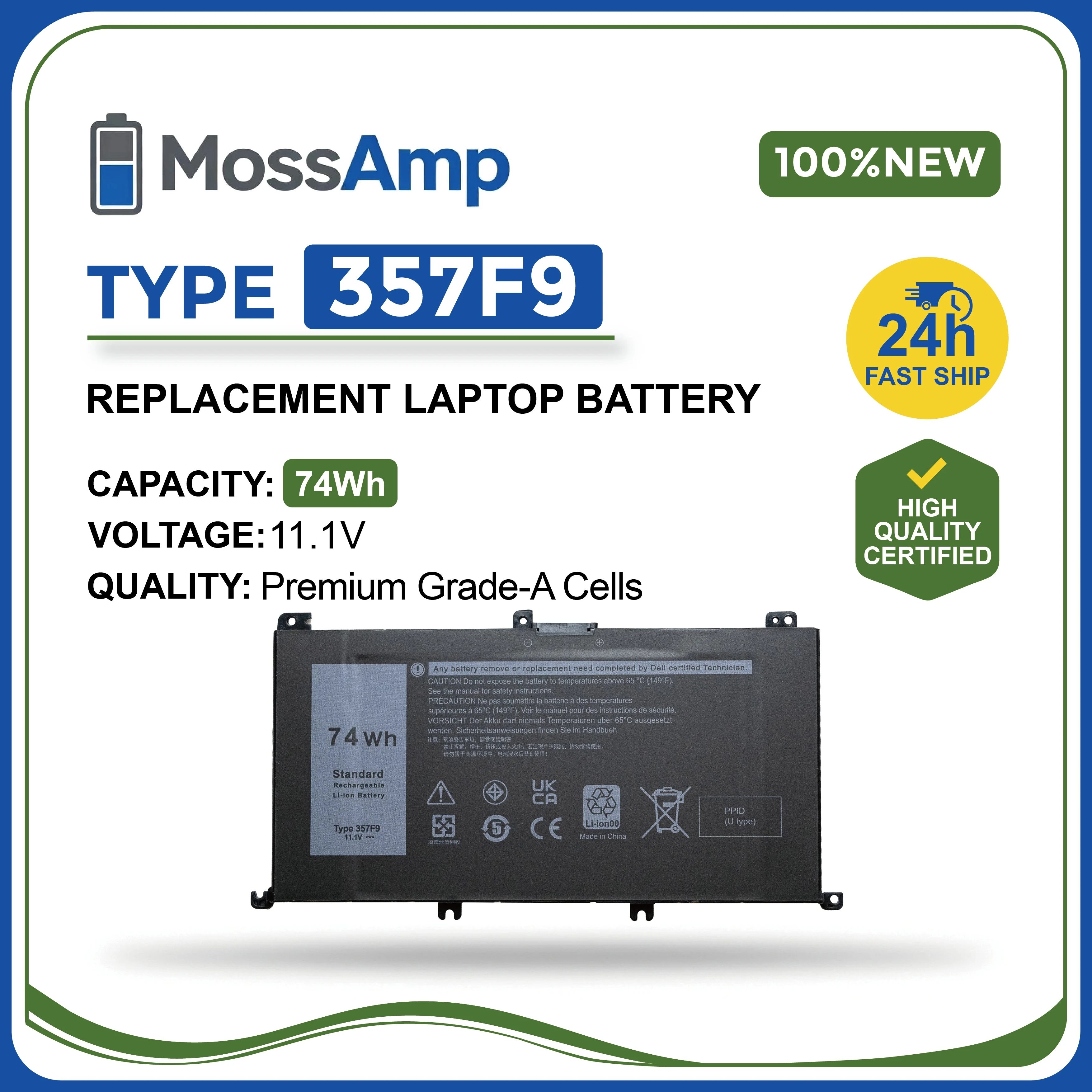 MossAmp 357F9 Laptop Battery for Inspiron 15 7000 Gaming 5000 Gaming 7557 7559 7566 7567 5576 5577 7759 P65F P57F 71JF4 0GFJ6
MossAmp 357F9 Laptop Battery for Inspiron 15 7000 Gaming 5000 Gaming 7557 7559 7566 7567 5576 5577 7759 P65F P57F 71JF4 0GFJ6