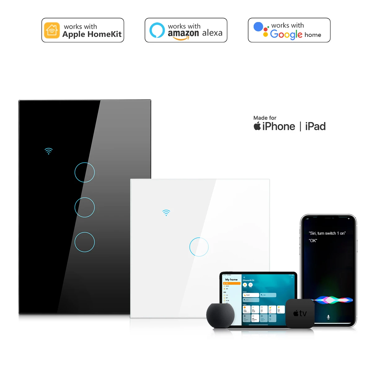 Smart WIFI Touch Switch Tempered Glass Panel Power Wall Light Switches 1/2/3 Gang Work with Siri Apple Homekit Need Neutral wire
Smart WIFI Touch Switch Tempered Glass Panel Power Wall Light Switches 1/2/3 Gang Work with Siri Apple Homekit Need Neutral wire