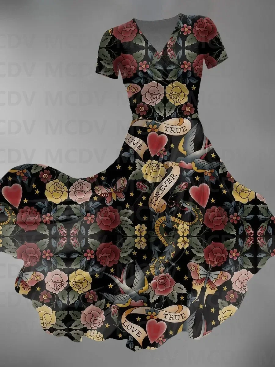 Women's Valentine's Day Vintage Tattoo Print Maxi Dress 3D Printed Sexy V-neck Dress Female Dresses
Women's Valentine's Day Vintage Tattoo Print Maxi Dress 3D Printed Sexy V-neck Dress Female Dresses