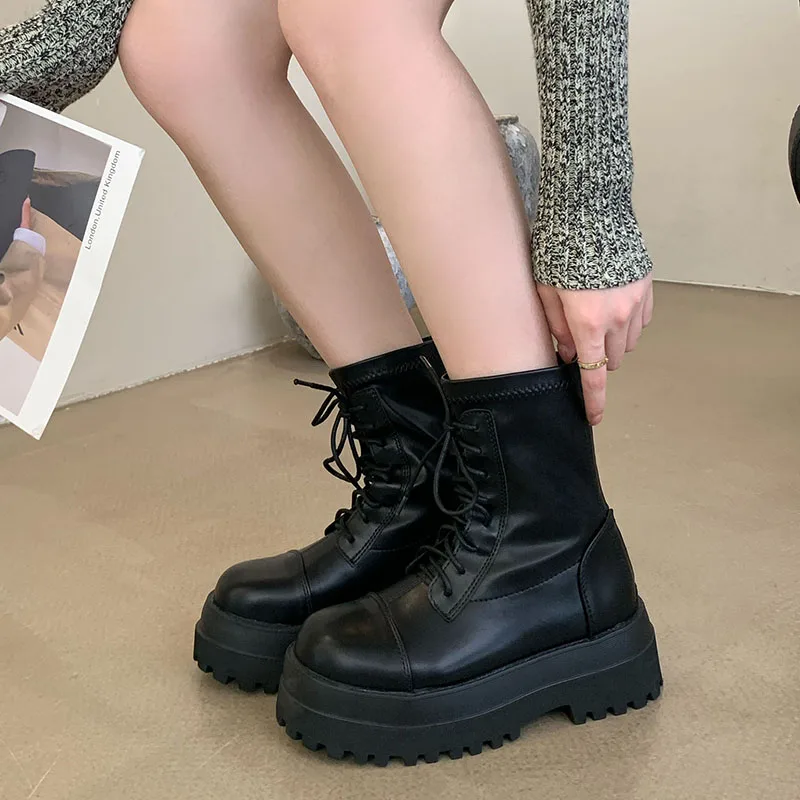 Punk Style Women Platform Boots Elastic Microfiber Chunky Heel Ankle Ladies Boots Autumn Winter Brand Black Wedge Woman Shoes
Punk Style Women Platform Boots Elastic Microfiber Chunky Heel Ankle Ladies Boots Autumn Winter Brand Black Wedge Woman Shoes