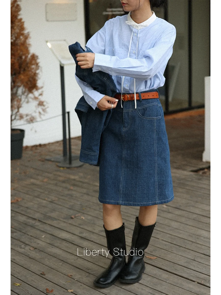 High Waist Classic Color Denim Skirt with Pocket Bodycon Midi Skirt Retro Style Cotton 100% A-Line Silhouette
High Waist Classic Color Denim Skirt with Pocket Bodycon Midi Skirt Retro Style Cotton 100% A-Line Silhouette