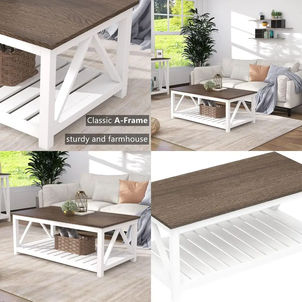 Vintage Rustic Coffee Table with Shelf, White 40-inch Farmhouse Living Room Furniture
Vintage Rustic Coffee Table with Shelf, White 40-inch Farmhouse Living Room Furniture